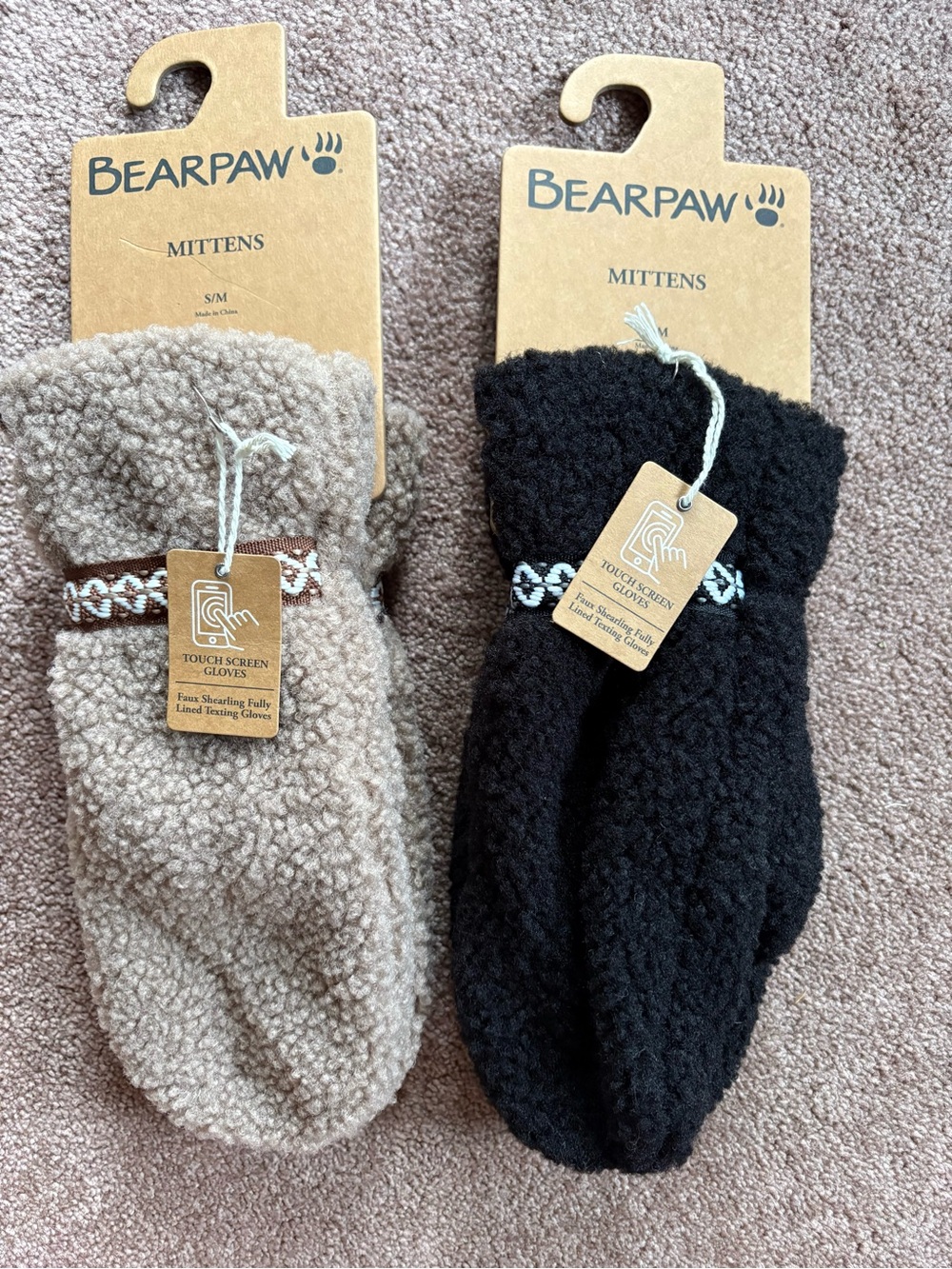 BearPaw Women’s set lot bundle of 2 warm knit mittens size small medium NWT